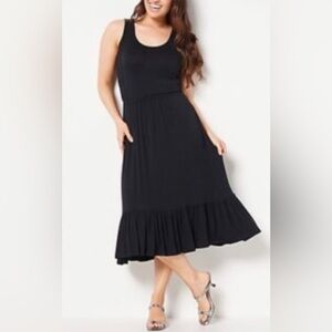 Jason Wu Black Smocked Side Panel Midi Dress XL Effortless Chic Ruffled Casual‎